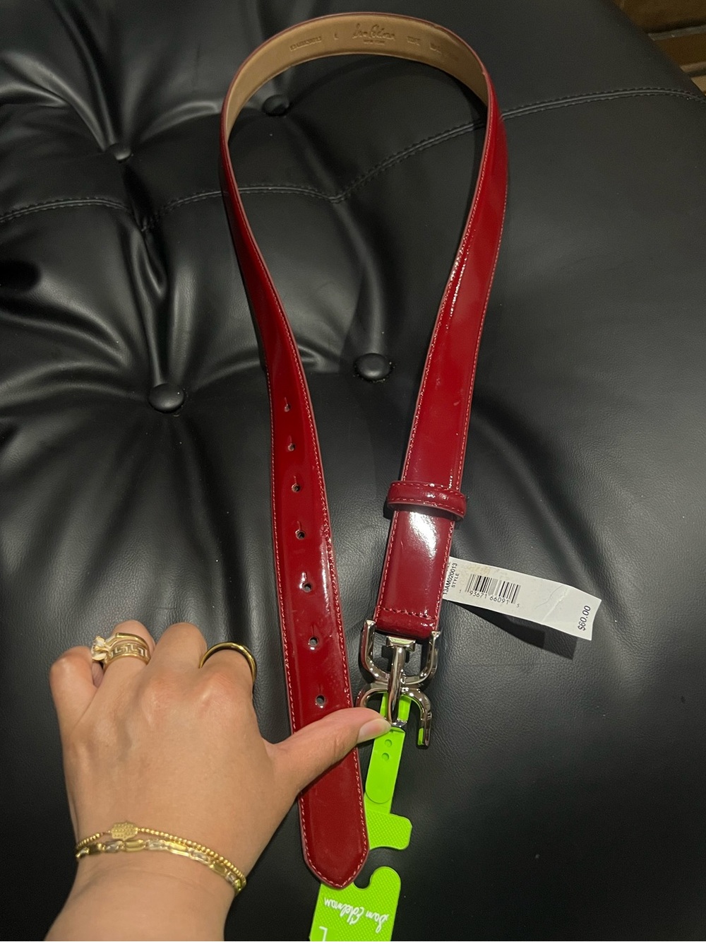 Sam Edelman Glossy Red Patent Belt with Silver Hardware